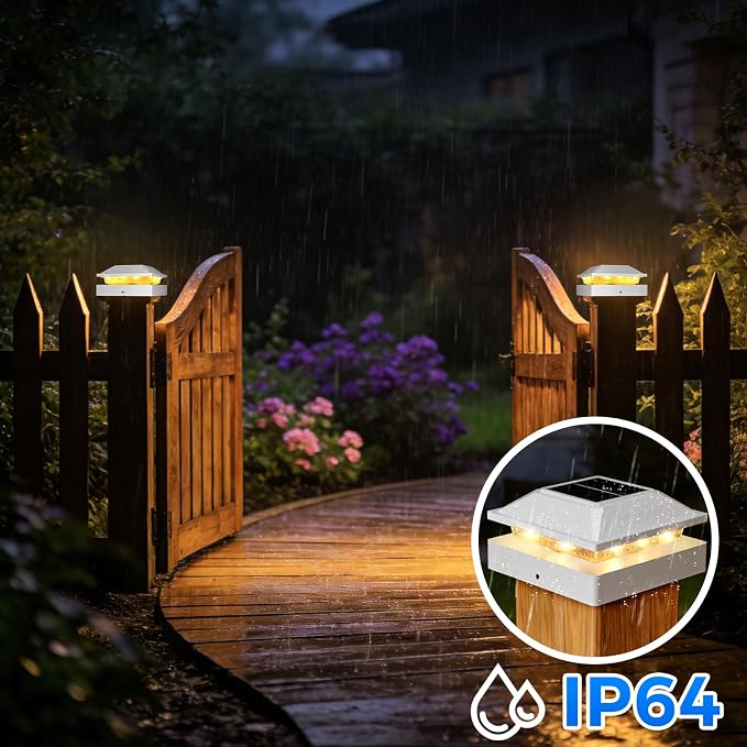 Peasur 4x4 Post Solar Lights 2 Pack, 2 Modes 16 LED Solar Post Cap Light Waterproof, Deck Fence Post Solar Lights Powered Outdoor, Fit 4x4 Wood/Vinyl Posts for Porch Patio