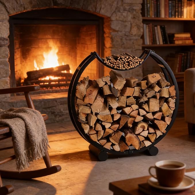 Yohsnor 23-Inch Indoor Firewood Rack - Durable Metal Log Holder for Fireplace Storage - Space-Saving Design, Perfect for Indoor & Outdoor Use - Rustic Home Décor Solution