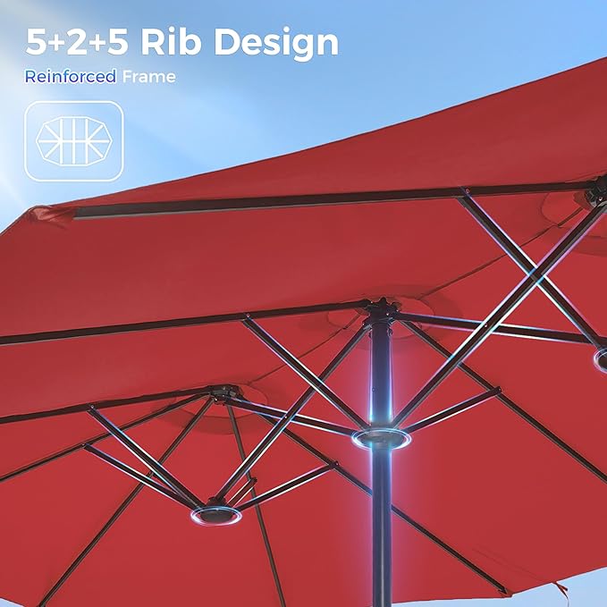 SUPERJARE 13FT Outdoor Umbrella for Patio, Double sided Pool Umbrellas with Fade Resistant Canopy, Large Table Umbrella for Deck, Market, Backyard - Burgundy(No Base)