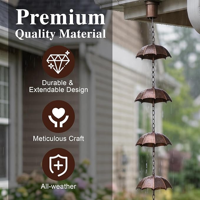 Topadorn Umbrella Rain Chain, 72" Decorative Metal Gutter Downspout, Weatherproof Water Diverter for Outdoor Garden