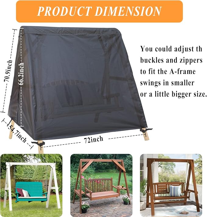 Patio Swing Cover A-Frame Swing Covers Waterproof 3 Seat UV Resistant Weather Protector for Outdoor Courtyard Patio Furniture (72x67x55inch) Black