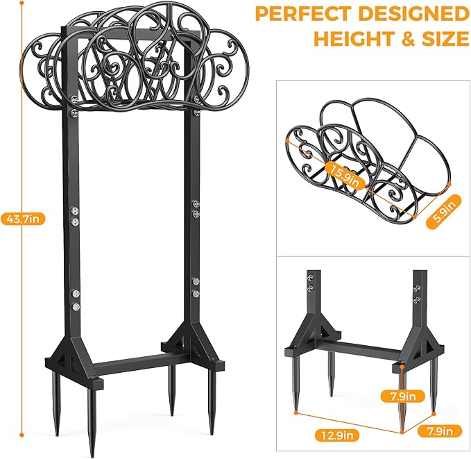 Garden Hose Holder Holds 2 * 160Ft Hoses, Heavy-Duty Freestanding Water Hose Holder with 4 Spikes, Rustproof Hose Stand Hose Hanger Storage Hose Rack for Outside, Yard, Lawn, Farm