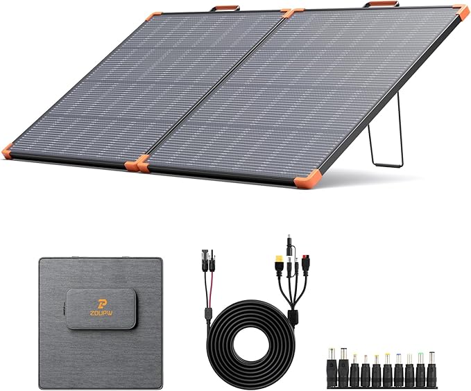 ZOUPW 180W Portable Solar Panel N-Type 16BB,25% High Efficiency Foldable Solar Charger for Jackery 1000V2/Ecoflow Delta/Bluetti/Anker Solix,12.3 LBS IP68 Waterproof for RV Camping Off-Grid