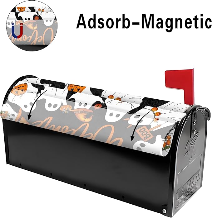 Halloween Boo Mailbox Cover Magnetic Ghost Mailbox Covers Halloween Spooky Post Letter Box Cover for Garden Yard Decor 25.5x21 Inch