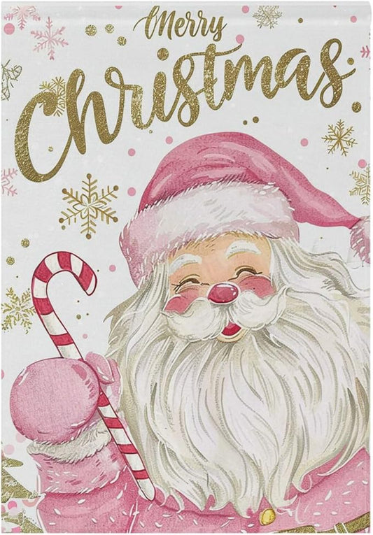 Pfrewn Christmas Winter House Flag 28x40 Double Sided Cute Sweet Santa Claus Golden Snowflakes Garden Yard Flags Welcome Winter Outdoor Indoor Banner for Party Home Merry Christmas Xmas Decorations