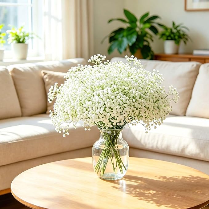 Yastouay Babys Breath Artificial Flowers, 12Pcs Fake White Babys Breath Flowers Artificial Bulk, Real Touch Faux Babies Breath Gypsophila Bouquet for Wedding Floral Arrangement Party Decor