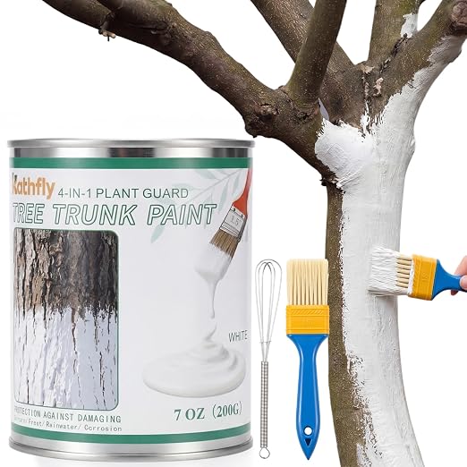 Kathfly 1 Pack Tree Paint Kit Tree Whitewash Trees Trunk Protection with Tinplate Container Whisk Brush for Fruit Nut Ornamental Trees Sapling Garden Yard Orchard (7" Whisk,Small Blue Brush)