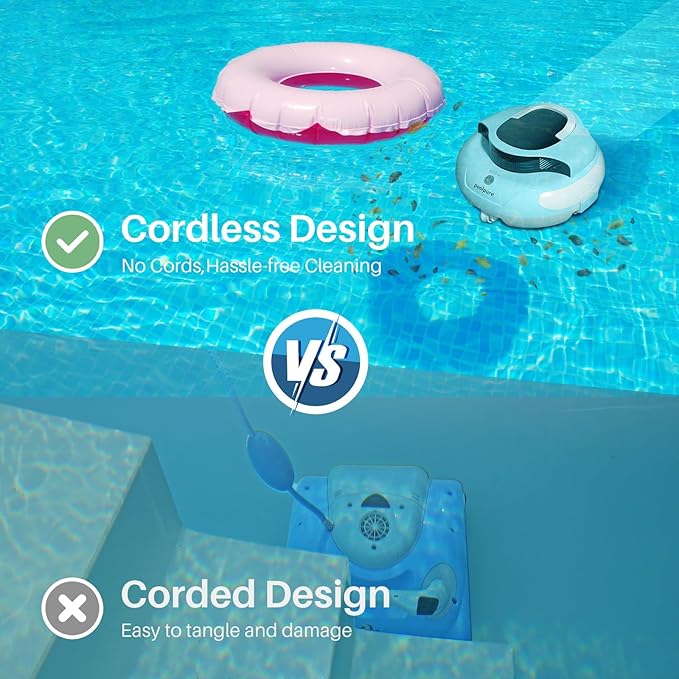 Cordless Powerful Pool Vacuum (Dual Motors) 5000mAh Battery, 120 Minutes Runtime for Flat Pools Up to 1000 Sq.Ft (Blue)