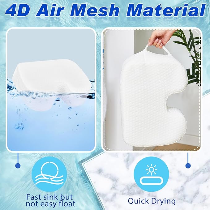 Tinideya 2 Pcs Hot Tub Booster Seat for Adults with Suction Cups and 4 Pcs Hot Tub Sponge Air Mesh Portable 15 x 12 x 5 Inch Seats Washable Inflatable Accessories for Spa Cushion(White)
