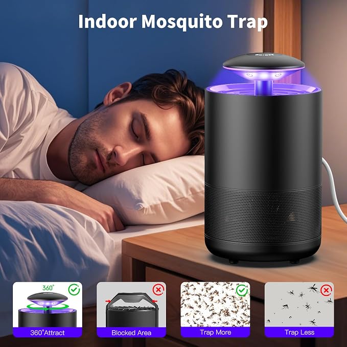 Fly Trap Indoor Mosquito Flying Insect Trap Automatic Electric Fly Catcher Fan Powered Gnat Catcher with 3 Sticky Boards, for Kitchen, Living Room, Dining Room, Yard, Swimming Pool, Picnic or Camping