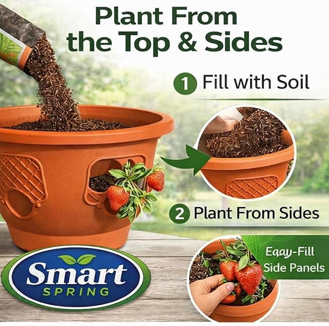 Ultimate Hanging Baskets - Strawberry, Tomato, Flower, and Herb Outdoor Planters - Use Garden Pots for Growing Plants Outside On A Deck, Fence, or Balcony (2, Terracotta)