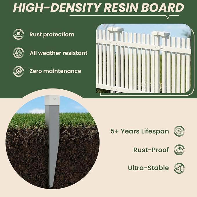 MELLCOM 2ft H x 2ft W (3 Panels) No Dig Garden Picket Fence, Decorative Privacy Fence with Metal Stakes, Garden Fence Border for Backyard, Patio & Yard, White