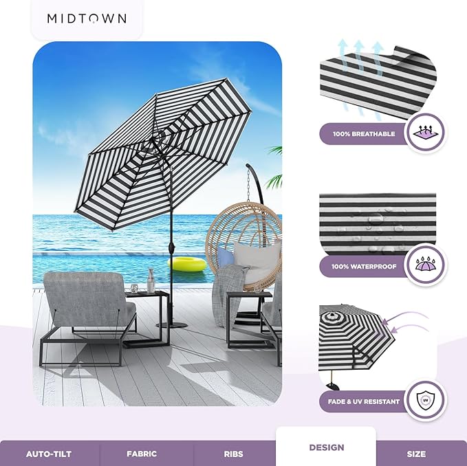 Midtown Umbrellas The Lean Patio Umbrella (Terylast Fabric - Zebra, 10 Foot)