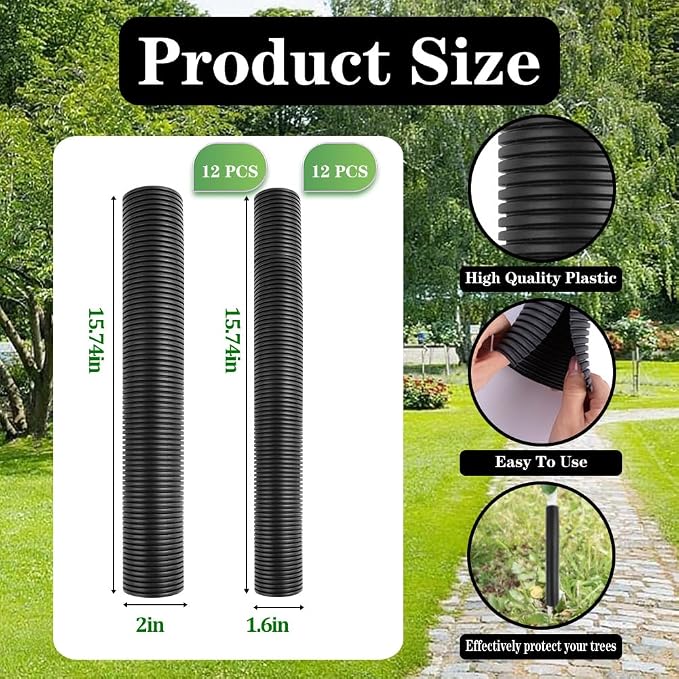 GRETJOB 24 Pcs Tree Trunk Protector Guard, 2 Size Sapling Tree Protector from Deer, Tree Bark Protectors Guard Tube Wraps to Protect Bark, Sapling from Rodents, Mowers, Animals (15.7 x 2, 15.7 x 1.6)