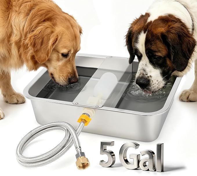 5 Gallon Automatic Dog Water Dispenser, Large Dog Water Bowl Dispenser for Outdoor, Stainless Steel Pet Bowl for Waterer Auto Fill Pet Waterer for Livestock Dogs Cats Chicken Fit 3/4'' GHT Faucet
