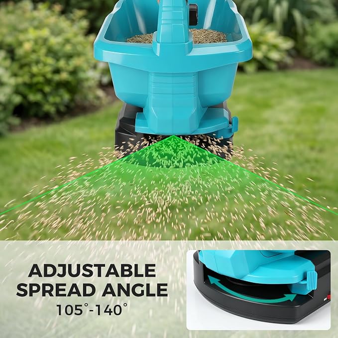 Power Seed Spreader Handheld with Battery 2X 2000mAh 20V, Cordless Grass Seed Spreader Available Year-Round, Electric Lawn Spreader for Fertilizer, Grass Seed, Salt, Ice Melt, Feed