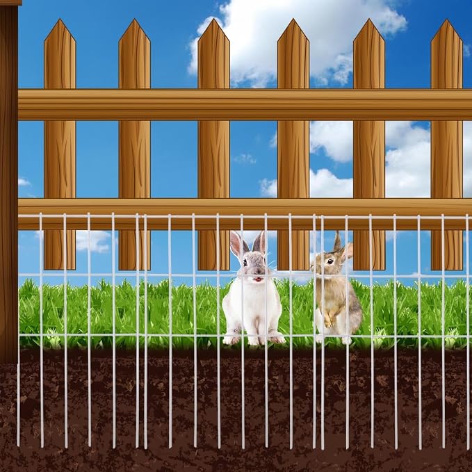 White Animal Barrier Fence 16.5 in (H) X 10.4 ft (L) with 1.55 Inch Spike Spacing, Anti Digging Garden Under Fence Dog Barrier
