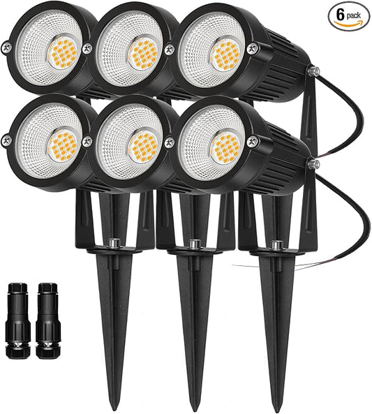 REEGOLD Low Voltage Landscape Lights Outdoor: 7W 700LM LED Landscape Lighting with Connectors for Tree Garden Yard Pathway | 12V 24V Warm White 2700K Spotlights | IP65 Waterproof | 6 Pack