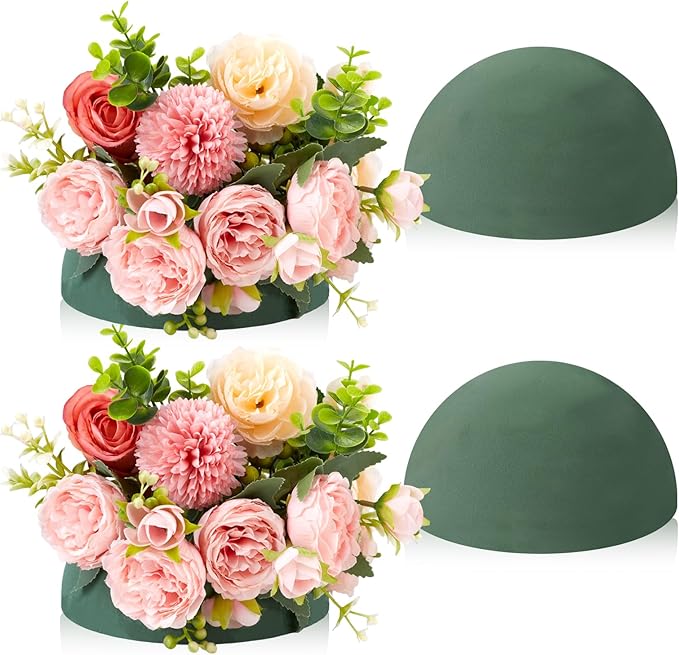 GNRZZT 4Pcs 7.52"W x 3.97"H Floral Foam Half Ball, Wet & Dry Green Foam for Fresh and Artificial Flowers, Flower Foam for Wedding, Birthdays, Pary, Home Decorations