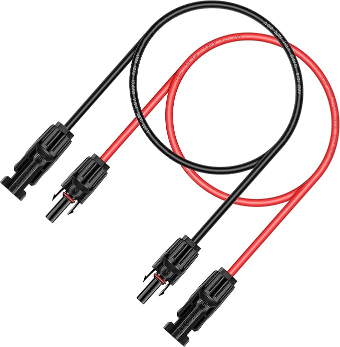 Solar Extension Cable Solar Panel Extension Cable Wire with Female and Male Connector Solar Panel Adapter,3ft 10AWG Red+Black Solar Wire for Solar Panels,RV,Boat.（1 Pairs Solar Cable）