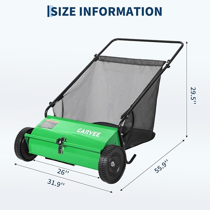 26 Inch Push Lawn Sweeper, 7 Cu. ft Grass Cutter, 4 High-Speed Spinning Brushes, Durable Steel Construction, Walk-Behind Leaf & Grass Collector for Yard Cleanup