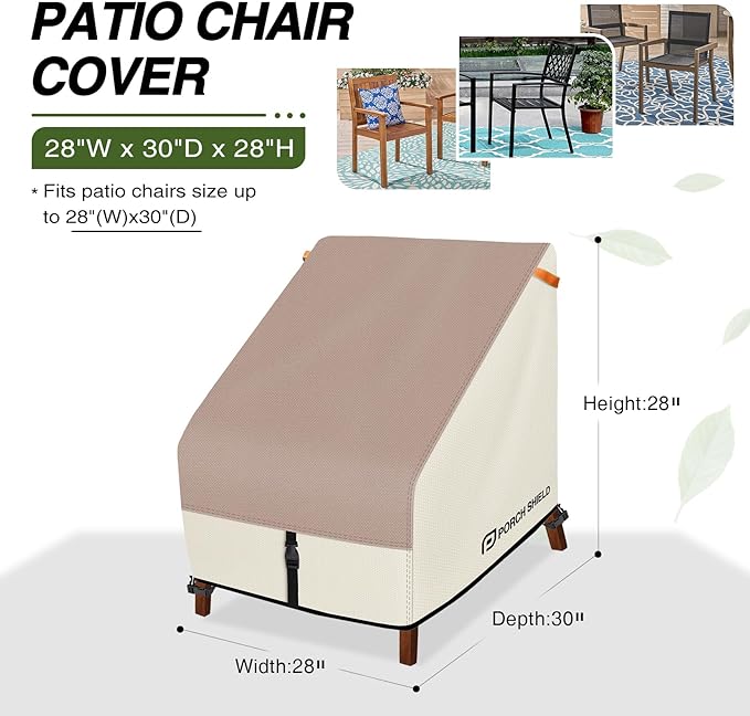 Porch Shield Patio Chair Covers - Waterproof Outdoor Lounge Deep Seat Lawn Chair Cover 2 Pack - 28W x 30D x 28H inch, Light Tan & Khaki