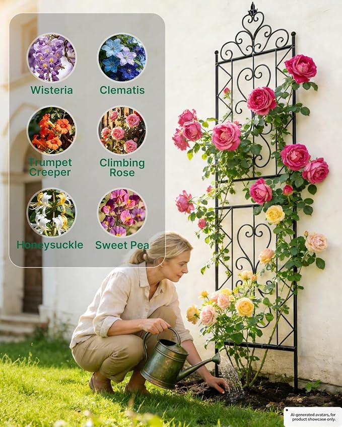 ARIFARO 78 inch Metal Garden Trellis for Climbing Plants, Pack of 2, Indoor/Outdoor Sturdy Decorative Plant Trellises for Potted Plants, House Plants, Climbing Vines, Floral Pattern