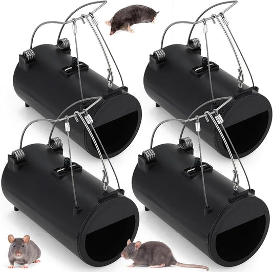 Qualirey 4 Pack Black Hole Gopher Trap 6.7 Inch Tunnel Mole Traps Gopher Killer Outdoor Vole Traps Rodent Rat Stations Reusable for Lawn Yard Garden