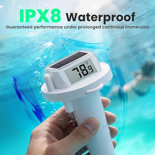 Solar Pool Thermometer Floating, Digital Swimming Pool Thermometer, IPX8 Waterproof with Double Sided Display for Pond, Hot Tub, Aquarium (White)
