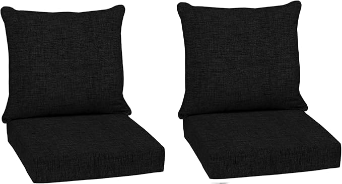 Arden Outdoor Deep Seat Cushion Set (2-Pack), 24 in x 24 in, Weather-Proof, Rain-Proof, Fade Resistant Patio Cushion for Chair, Sofa, and Couch Black Leala