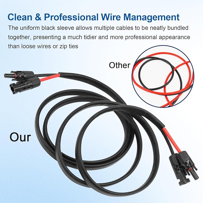 10AWG Solar Cable - 5FT Solar Panel Extension Cord 10 Gauge PV Wire with Flame Retardant Protective Sleeving Female & Male Waterproof Connector for RV, Photovoltaic Systems, Solar Panels (5 Feet)