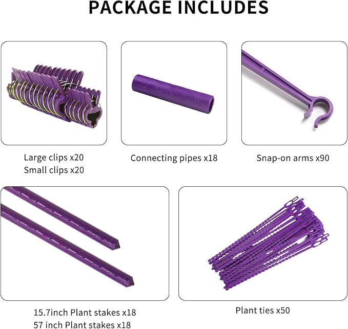 Growsun Large Tomato Cage 6 Pack Upto 73 inch Tall Tomato Trellis Garden Stakes Plant Support,Purple(5ft Stake add 18 inch Adjustable Stakes)