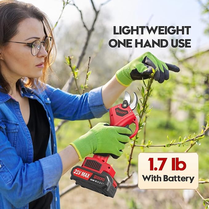 Electric Pruning Shears, 1.4'' Cutting Diameter Powerful Brushless Motor Cordless Pruning Shears with 2PCS Rechargeable Batteries & Blades Gardening Tree Branch