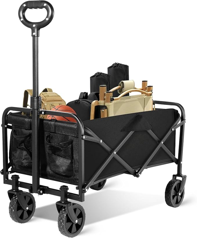 Collapsible Wagon Cart Foldable, Utility Pull Wagon, Portable Camp Garden Cart for Grocery, Camping, Shopping, Sports, Garden with Large Capacity