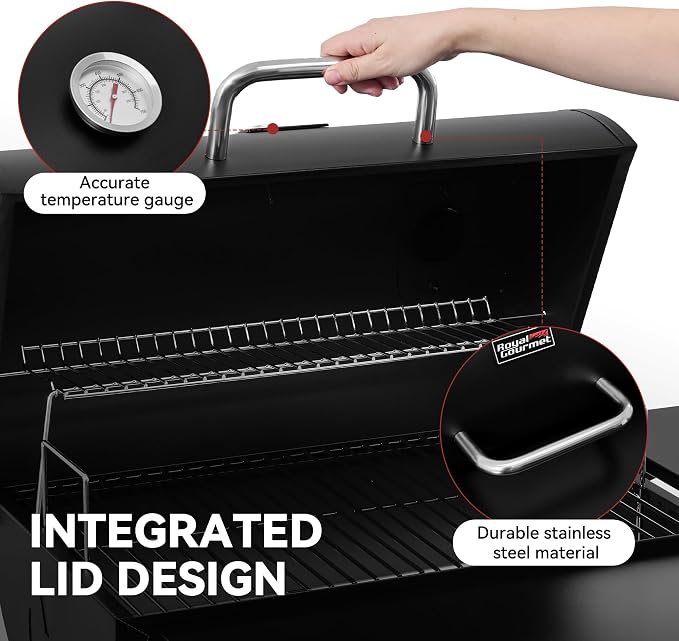 Royal Gourmet CC1624 Barrel Charcoal Grill, Large Charcoal Grill with Side & Front Shelves, 426 sq. in. Cooking Grid, Sturdy Side Shelf with Hooks, for Outdoor Backyard and Picnics, Black