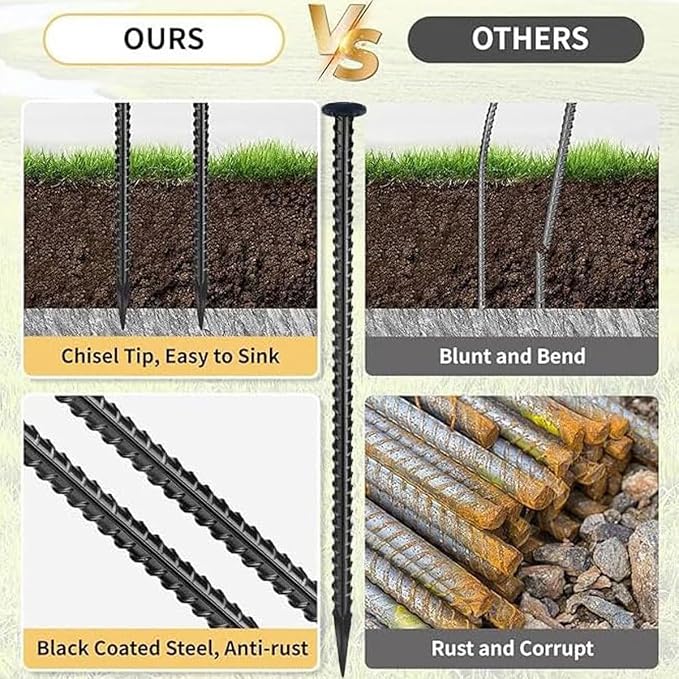 16 Inc Rebar Stakes, Ground Stake，1/2 Inch Diameter, Galvanized Steel Ground Anchors,Speed Bump, Tent Stakes, Heavy Duty Metal Stakes, Used for Road Construction Outdoor Camping,30 Pack（Black）