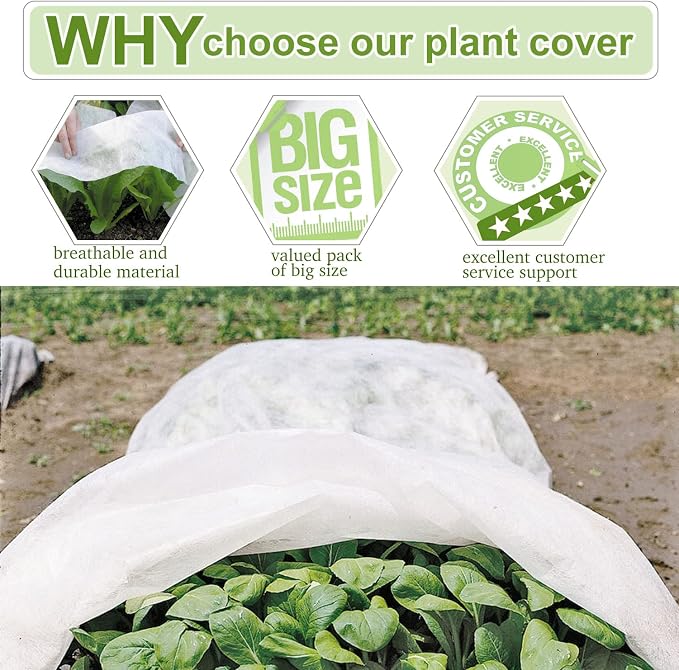 Plant Covers Freeze Protection 10x10ft Floating Row Cover 1.5oz/yd² Plant Covers for Winter Garden Fabric for Cold Sun Protection