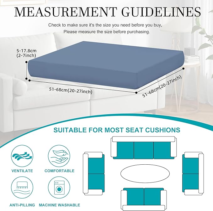 14Pcs Stretch Patio Cushion Covers,Outdoor Couch Covers Replacement,Outdoor Couch & Sofa Slipcovers,for Patio Furniture Cushion Covers,Washable Reusable Furniture Protector (Gray Blue,Cover Only)