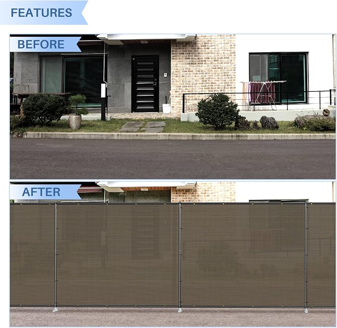E&K 5'x146' Outdoor Privacy Screen Fence Panel Freestanding Backyard Patio Privacy Pool Fencing Temporary Garden Dog Fence with Iron Poles and Rails (Brown)