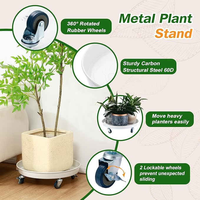 Planterhoma 3 Packs 16 inches Metal Plant Caddy with Wheels Extra-large Rolling Plant Stand Heavy-duty Iron Plant Dolly Casters for Indoor Outdoor Flower Pot Mover Roller Coasters