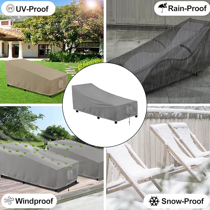 OutdoorLines Outdoor Waterproof Patio Chaise Lounge Chair Cover - UV Resistant Lounger Covers Heavy Duty Weatherproof Patio Sofa Furniture Covers, 2 Packs, 78Wx35.5Dx33H Inches, Gray