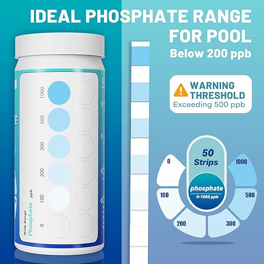 Pool Phosphate Test Kit: 50CT Professional Phosphate Test Strips for Swimming Pools Water Accurate & Easy to Read