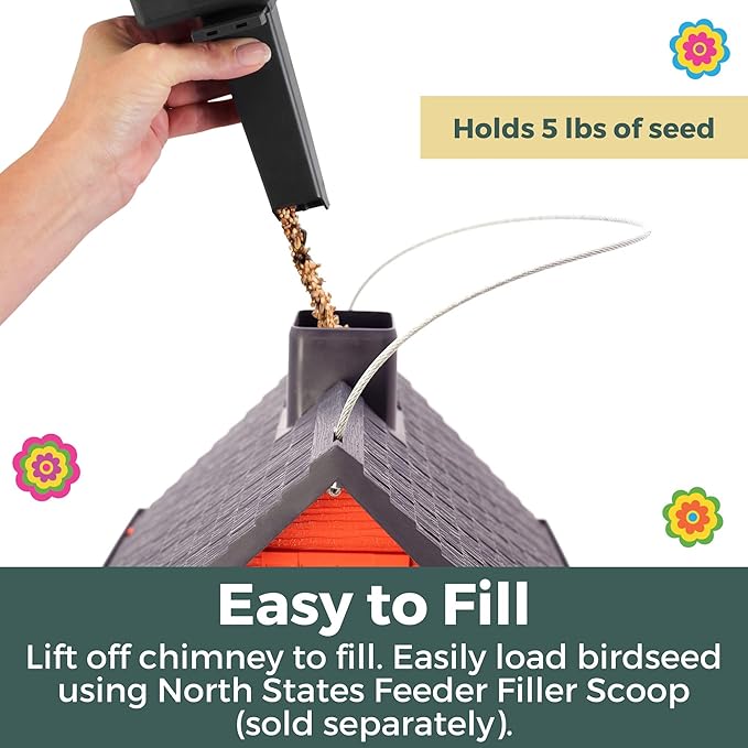 North States Village Collection - Fiesta Red Cottage Bird Feeder: Hanging Bird Feeder for Outdoors, Holds 5 Pounds of Seed