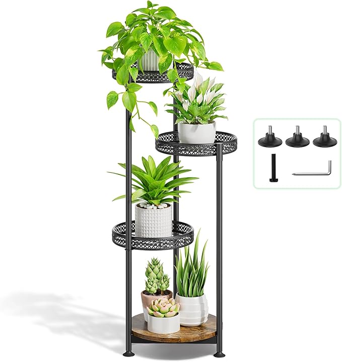 Oppro 4 Tier Plant Stand Indoor Outdoor, Metal Flower Pot Shelf Holder Clearance, Tall Corner Rack for Multiple Plants, Modern Organizer Display for Patio Orchid Office Porch Living Room Garden, Black