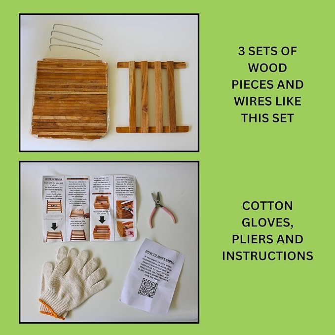 Orchid Basket Making Kit for 3 Strong 10 Inches Wide Wooden Hanging Orchid Baskets for Outdoors with Hangers, for Orchids, Staghorn Ferns, Handmade Rustic Wood Vanda Baskets, Staghorn Fern Mount