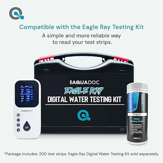 AquaDoc 7-in-1 Spa & Hot Tub Test Strips - 200 Pool Test Strips for pH, Chlorine, Hardness, Bromine, Cyanuric Acid, Alkalinity