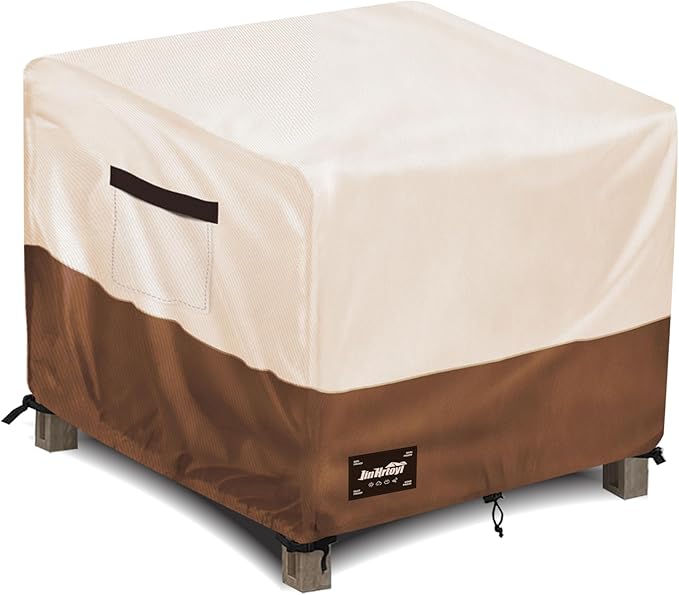 Patio Square Table Cover,22Wx22Dx18H Inches 100% Waterproof Heavy Duty Outdoor Coffee Table Cover,Beige&Brown Modern Style Outdoor Furniture Covers
