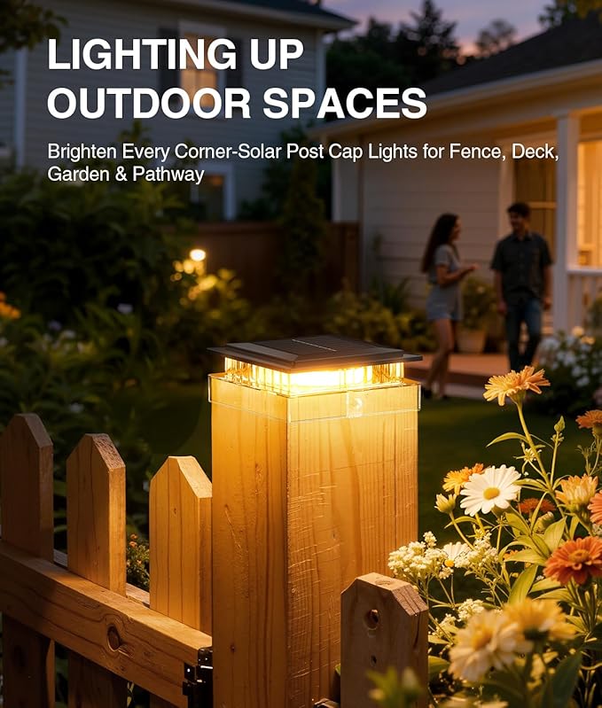 2 Pack 4X4 Solar Post Cap Lights Outdoor, Brighter Fence Post Solar Lights Outdoor Waterproof for 4x4 Wooden/Vinyl Posts, Deck Fence Posts Cap Lights Solar Powered for Garden Decor