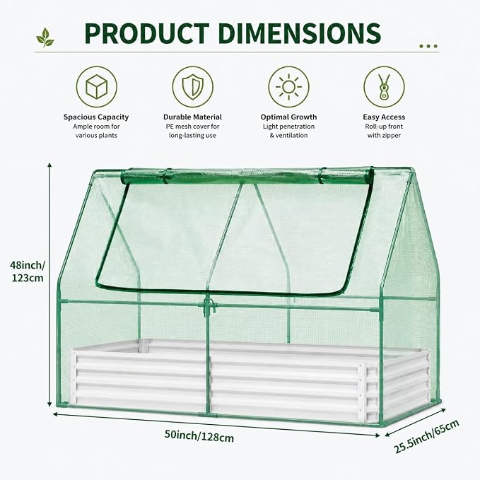 Garvee 48"x24"x12" Raised Garden Bed Kit with Pitched Roof Greenhouse Cover & Irrigation, 3-in-1 Metal Planter Box with Self-Watering System & Insect Mesh, Outdoor Raised Bed for Vegetables Flowers