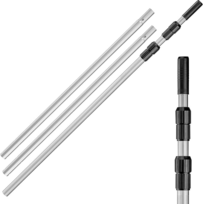 Swimming Pool Pole - 12 Feet Aluminum Telescopic Pool Pole for Cleaning // Telescoping Pool Extension Pole // Adjustable Brush, Skimmer, Vacuum Pool Cleaning Stick for Inground & Above Ground Pools